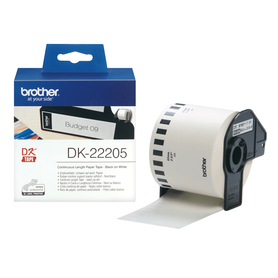 Originele Brother DK-22205 doorlopende labelrol zwart wit