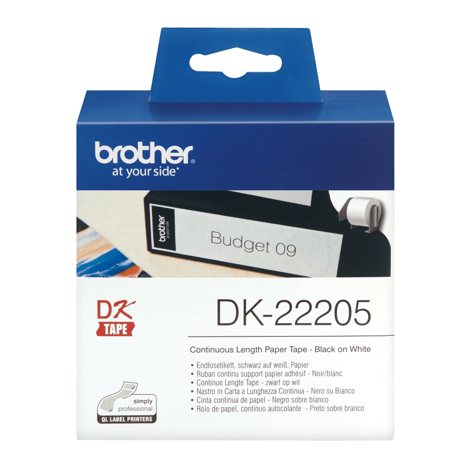 Originele Brother DK-22205 doorlopende labelrol zwart wit