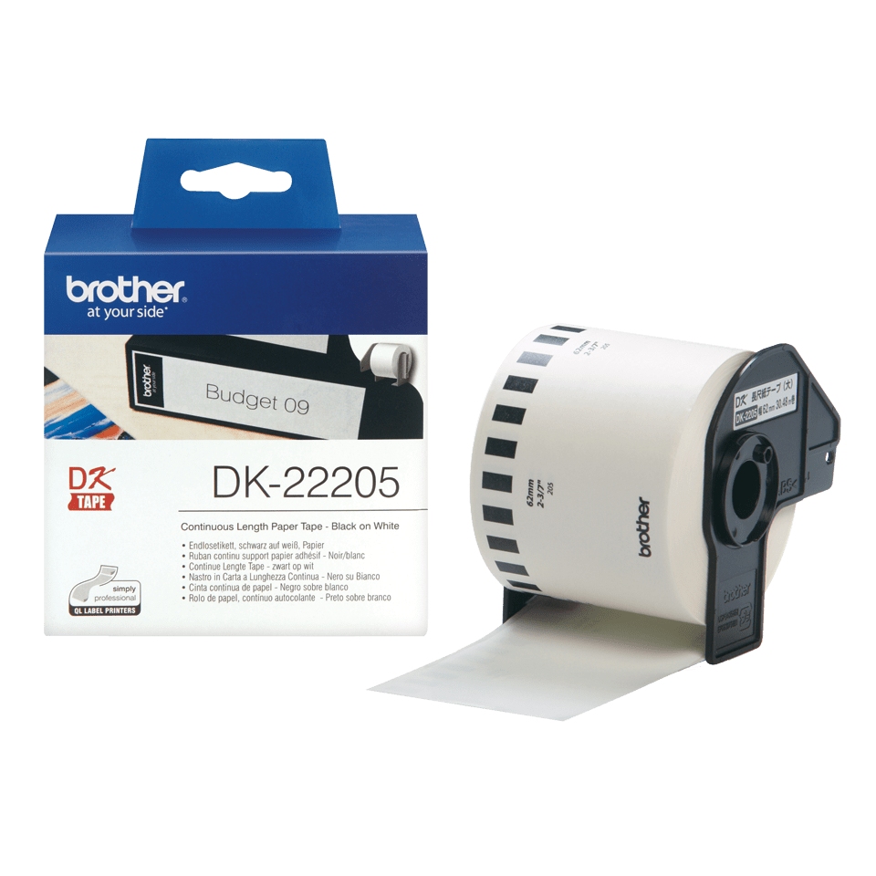 Originele Brother DK-22205 doorlopende labelrol zwart wit